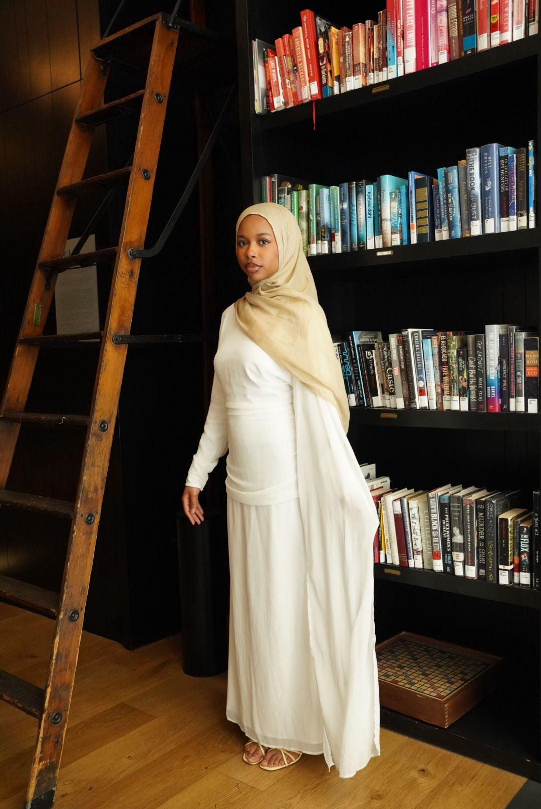 White Ruched Cape Dress