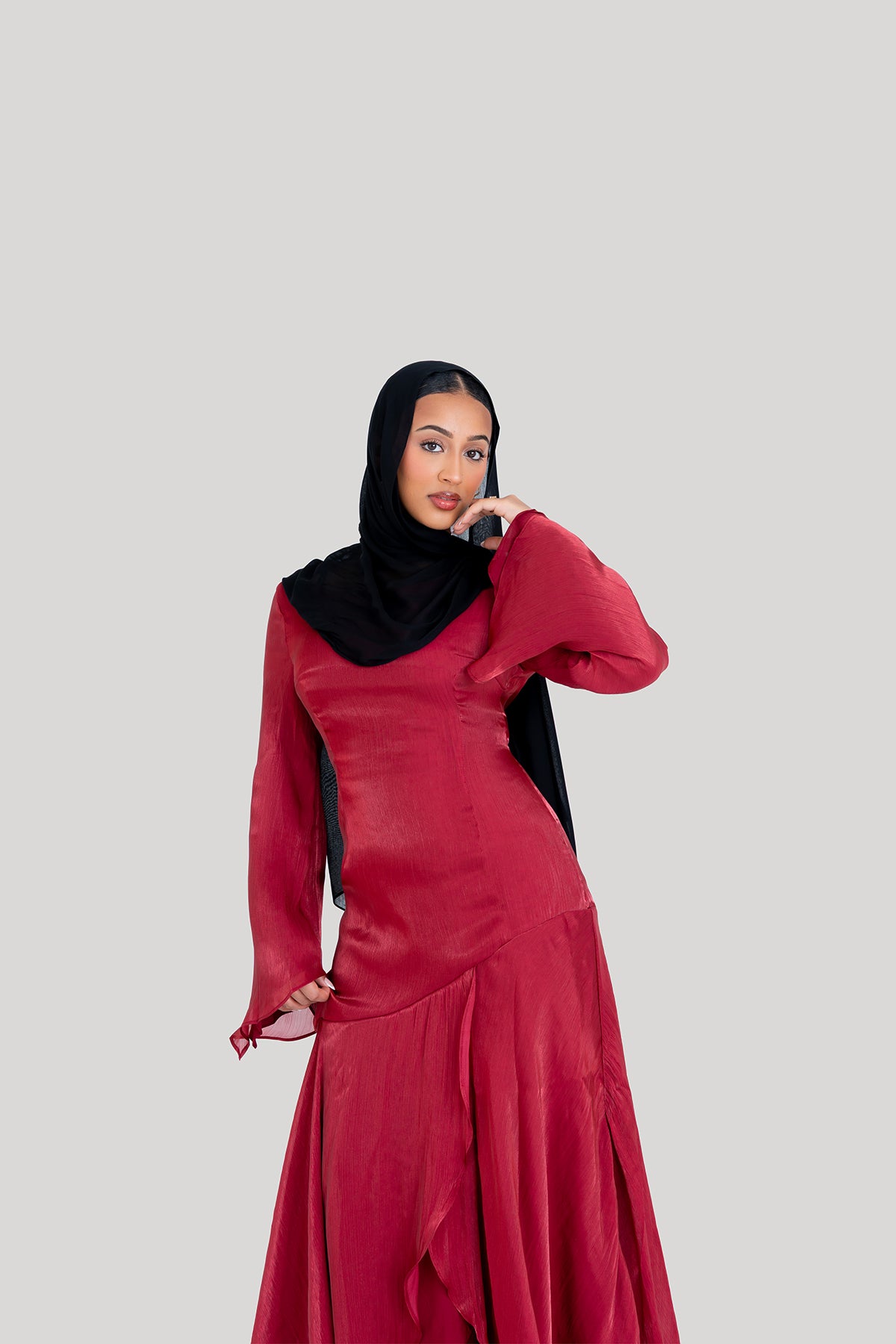 Wine Satin Tulip Dress