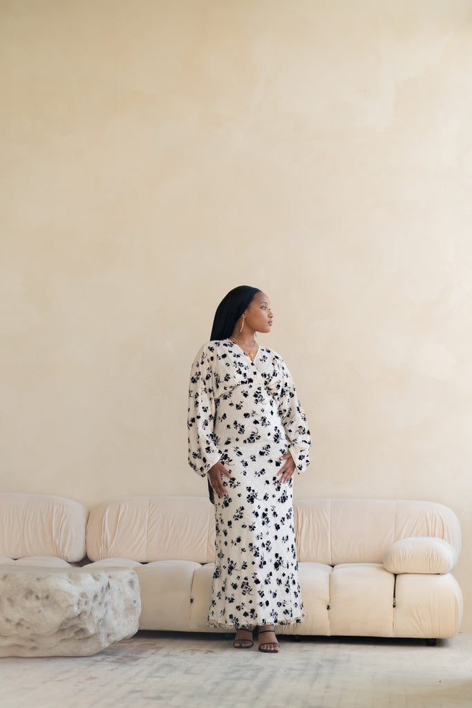 Black & Cream Embroidered Dress