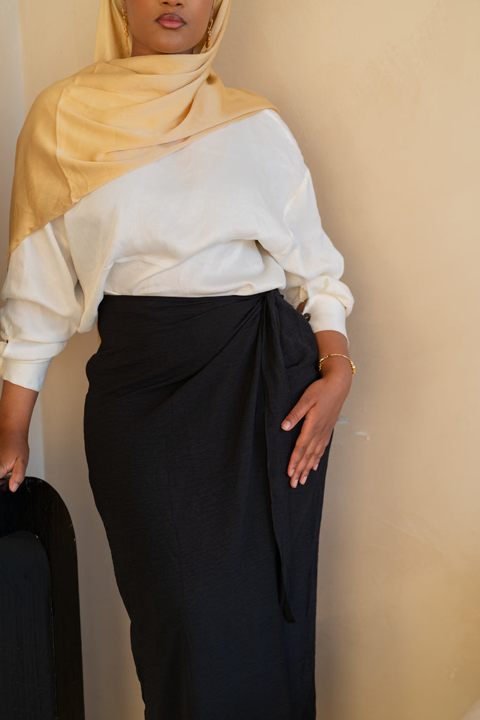 Black Linen Wrap Skirt