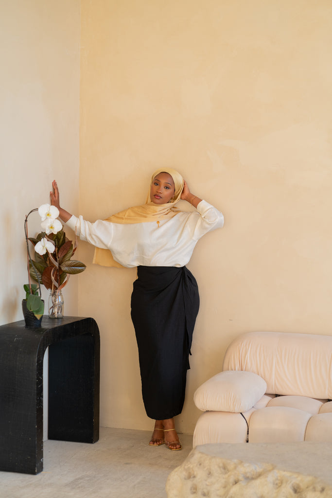 Black Linen Wrap Skirt