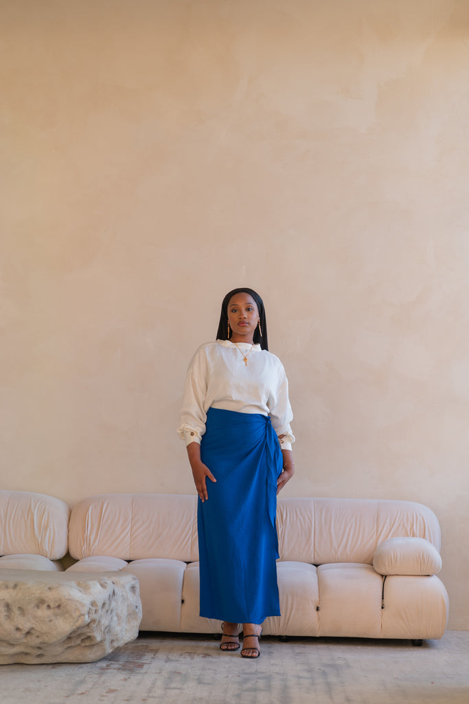 Blue Linen Wrap Skirt