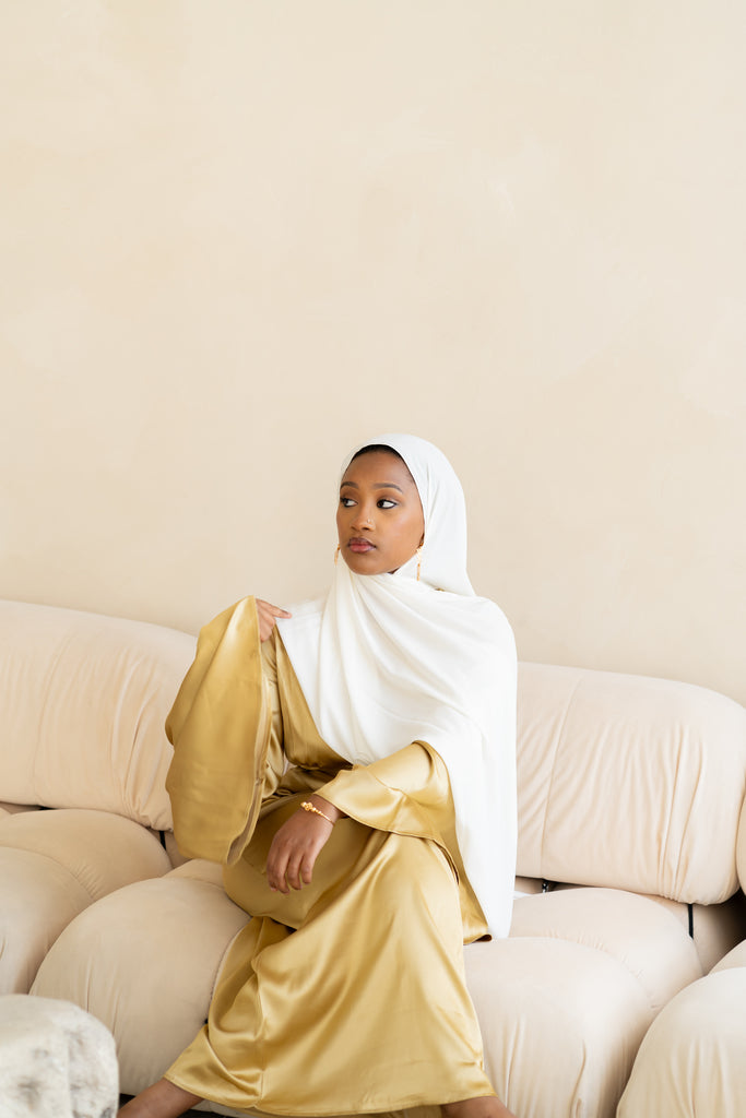 Lime Bell Sleeve Satin Dress