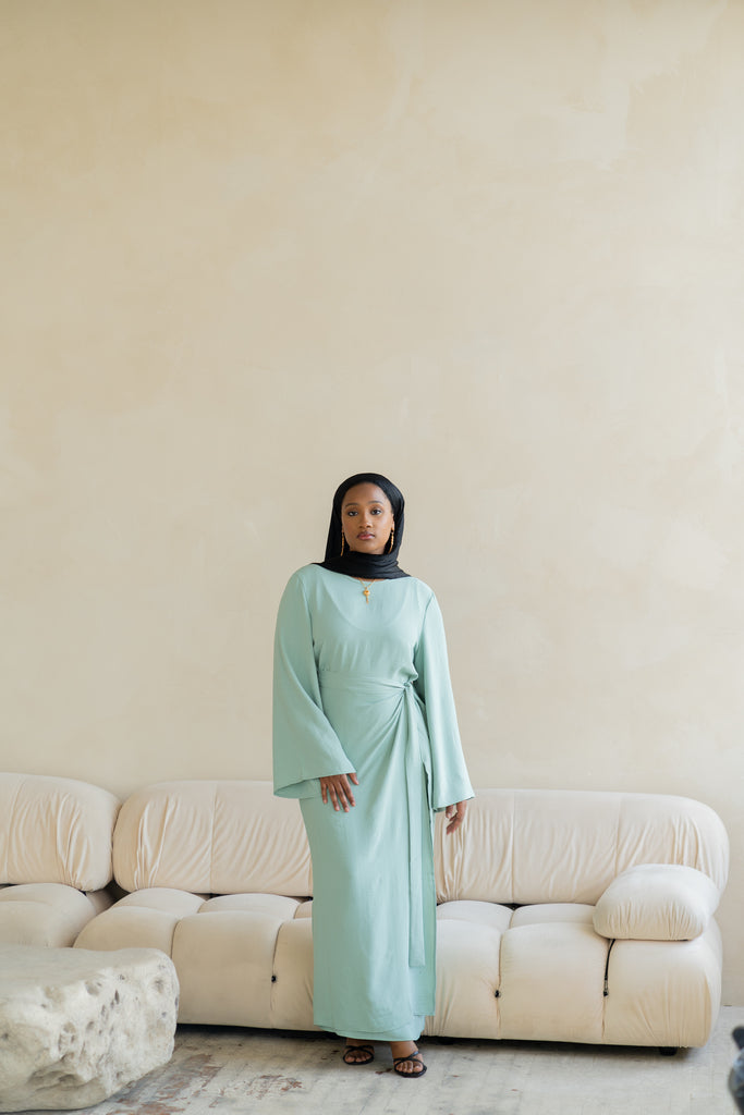 Mint Blue Wrap Waist Dress