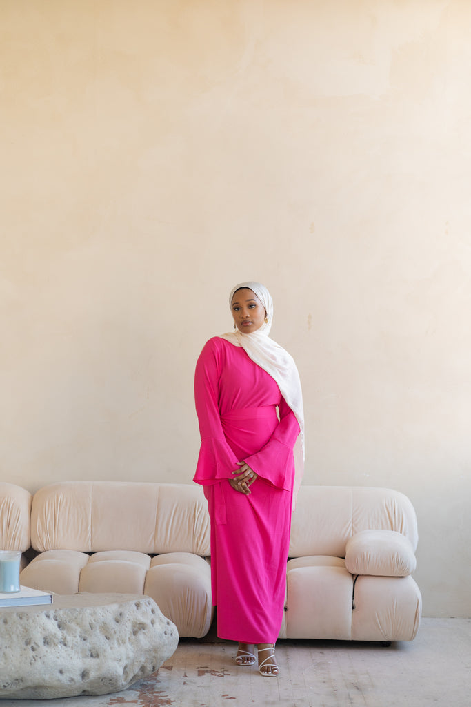 Magenta Wrap Waist Dress