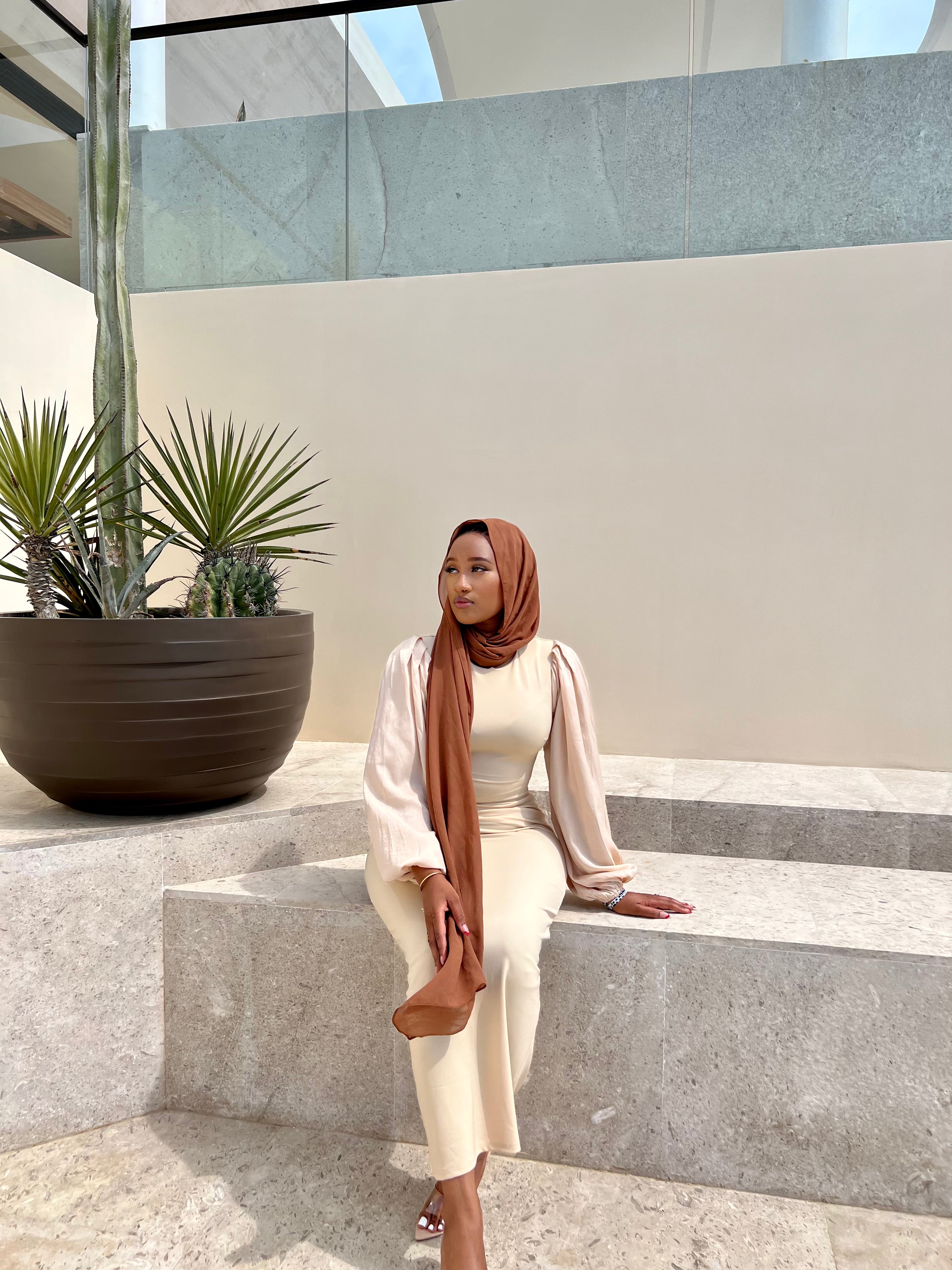 Cream Satin Balloon Sleeve Maxi Dress