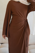 Load image into Gallery viewer, Brown Wrap Waist Linen Dress
