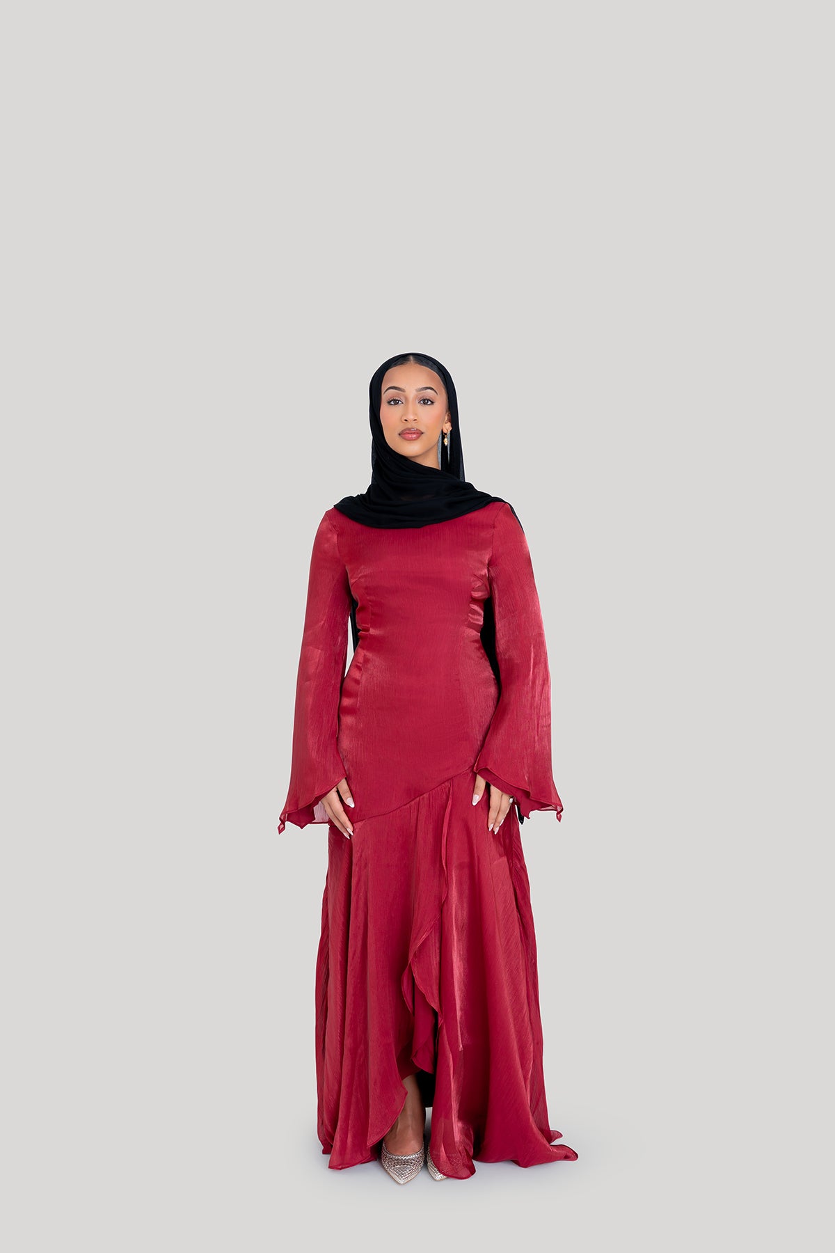 Wine Satin Tulip Dress
