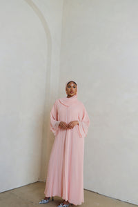 Pink Crystal Chiffon Abaya Set (pre-order)