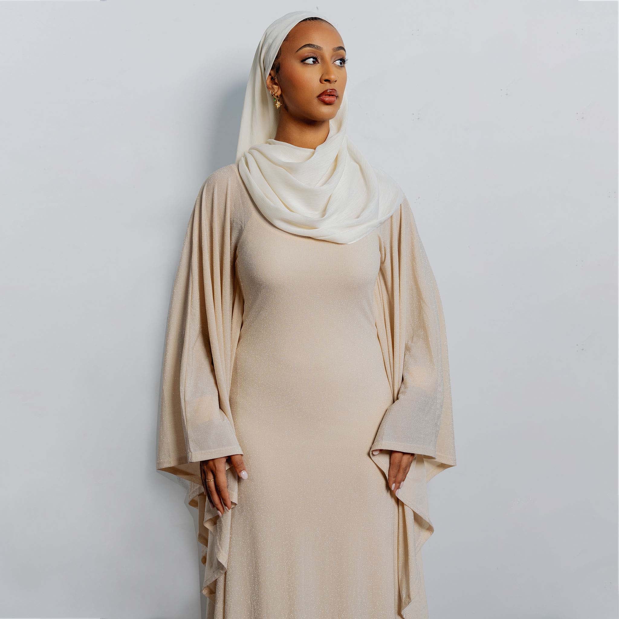 Cream Shimmer Batwing Dress