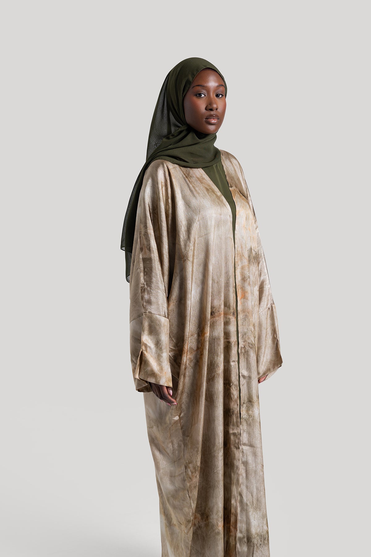 Brown Printed Satin Abaya