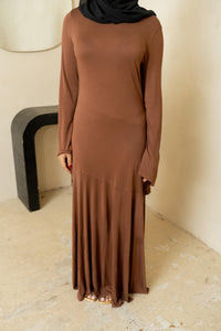 Brown Asymmetrical Pleated Dress (PRE-ORDER)