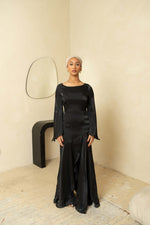 Load image into Gallery viewer, Black Satin Tulip Dress (PRE-ORDER)
