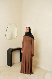 Brown Asymmetrical Pleated Dress (PRE-ORDER)