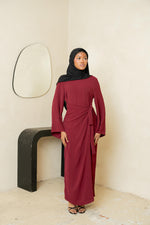 Load image into Gallery viewer, Wine Wrap Waist Linen Dress (PRE-ORDER)
