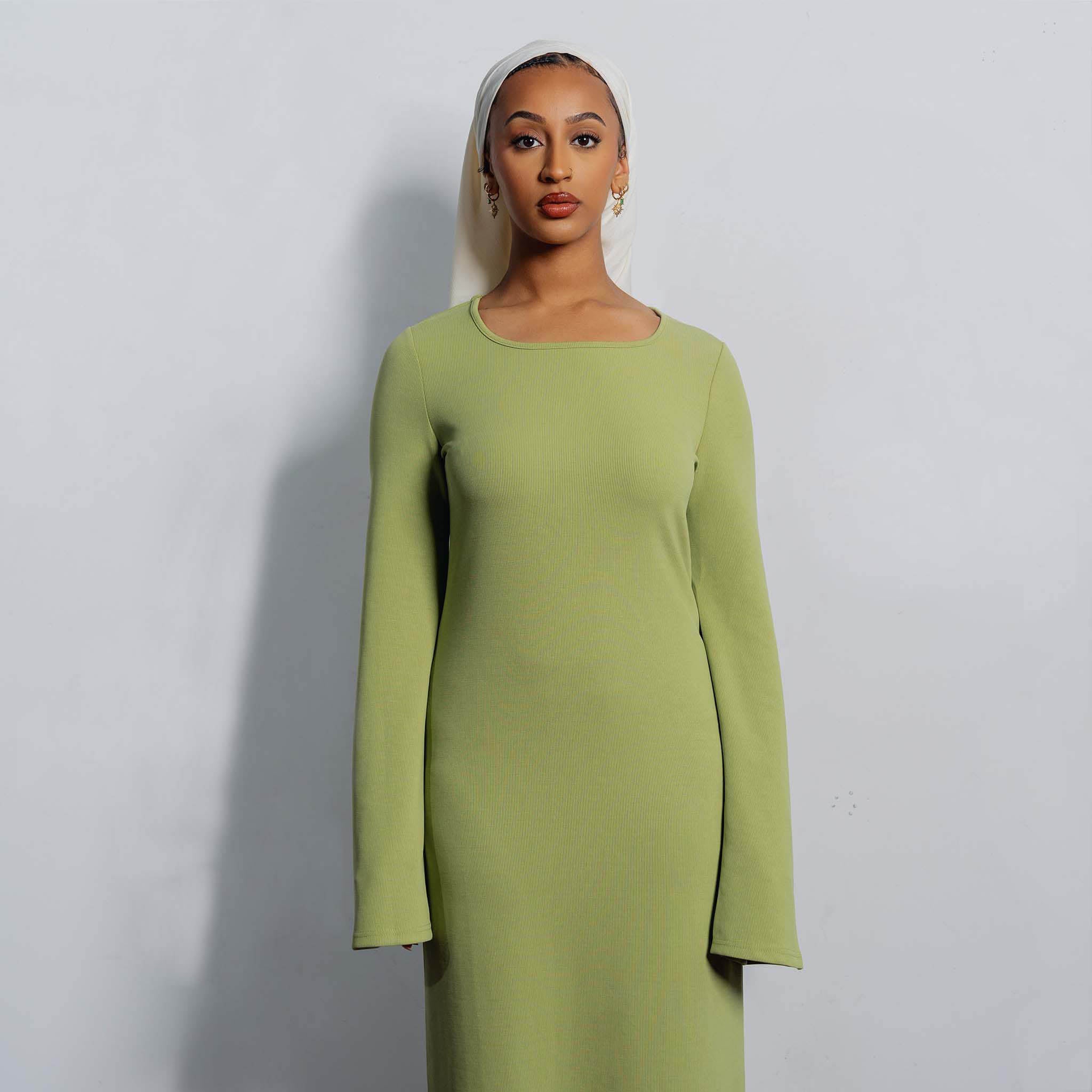 Wide Sleeve Maxi Knit Dress - Green