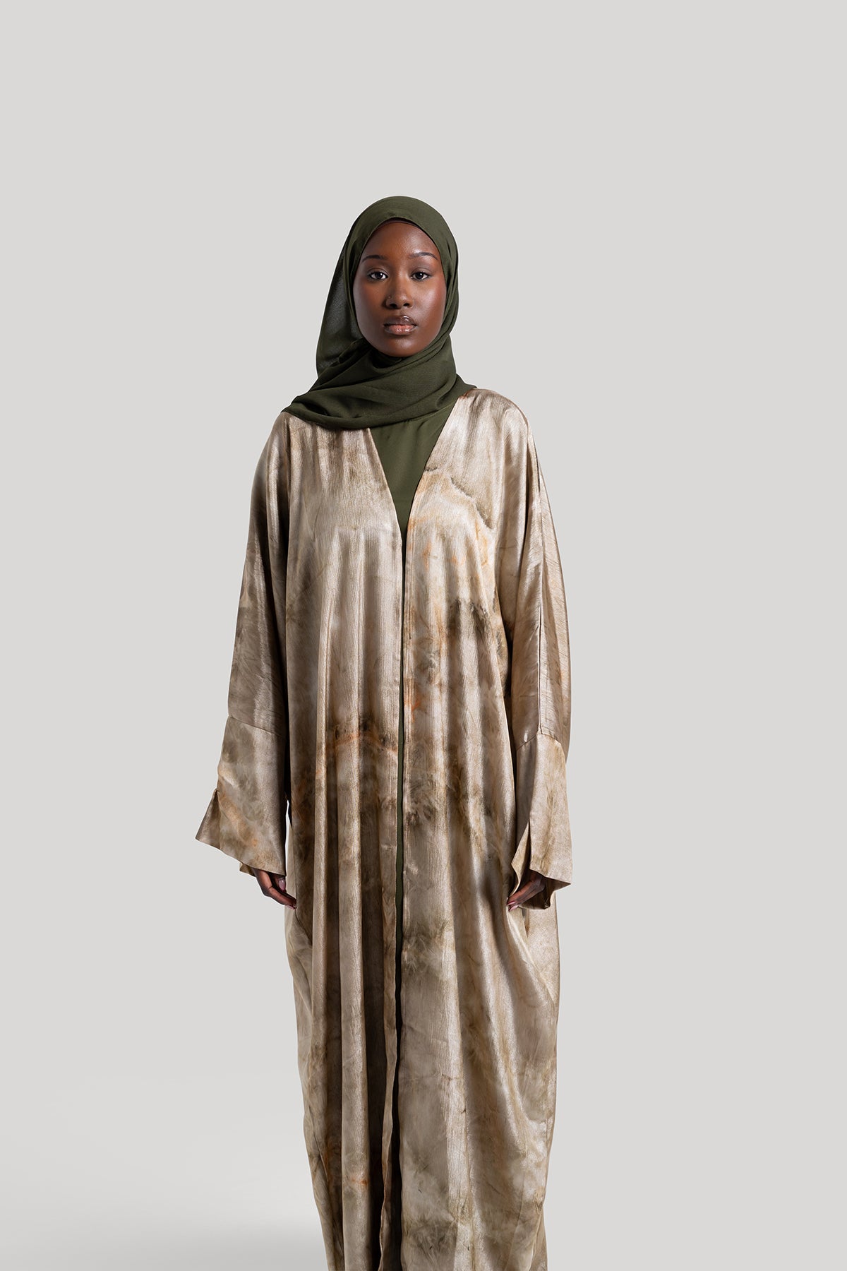 Brown Printed Satin Abaya