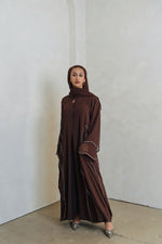 Load image into Gallery viewer, Brown Crystal Chiffon Abaya Set

