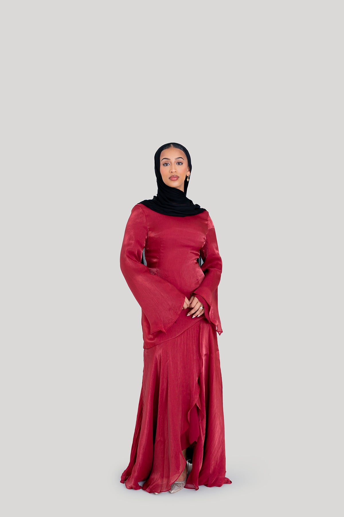Wine Satin Tulip Dress
