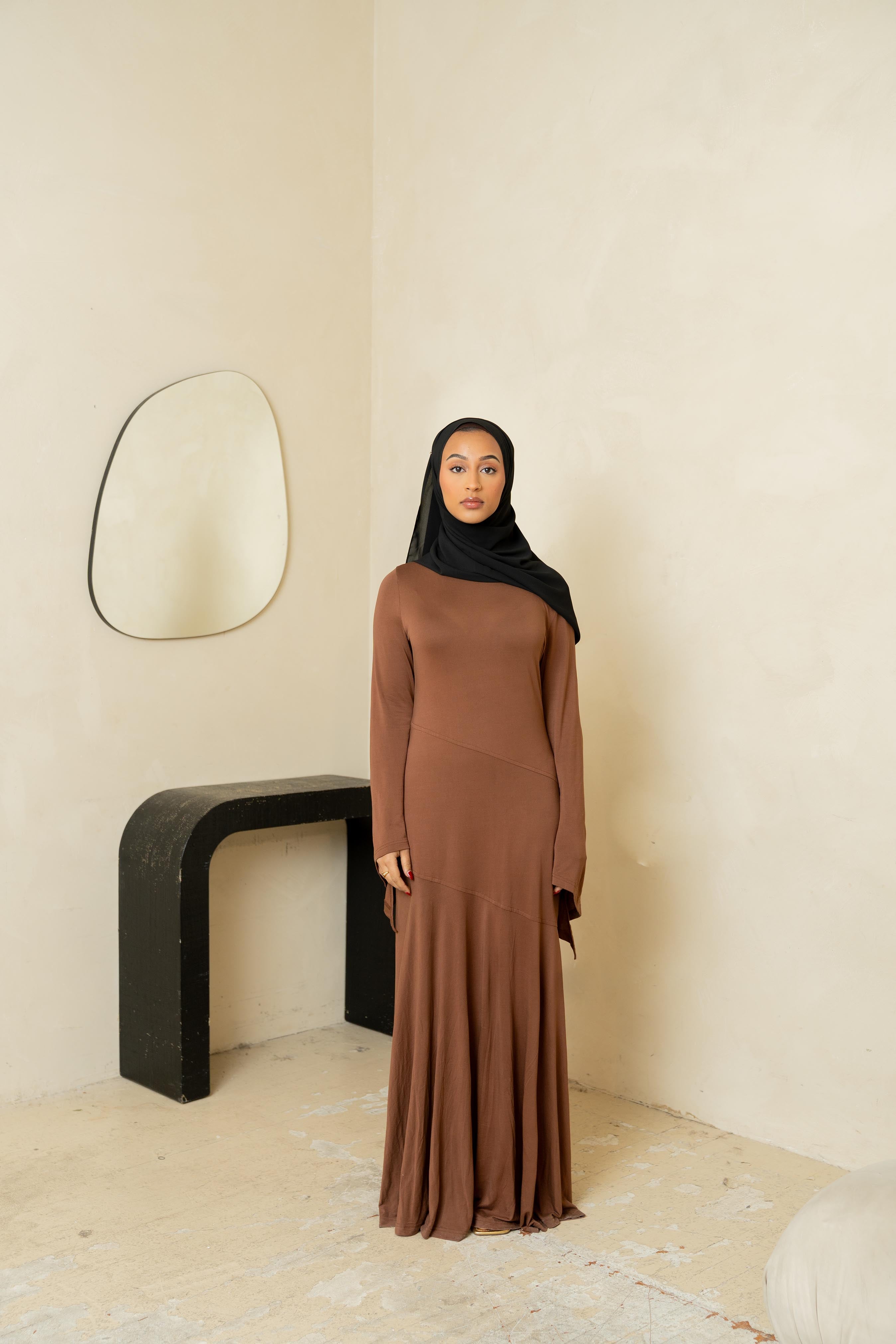 Brown Asymmetrical Pleated Dress (PRE-ORDER)