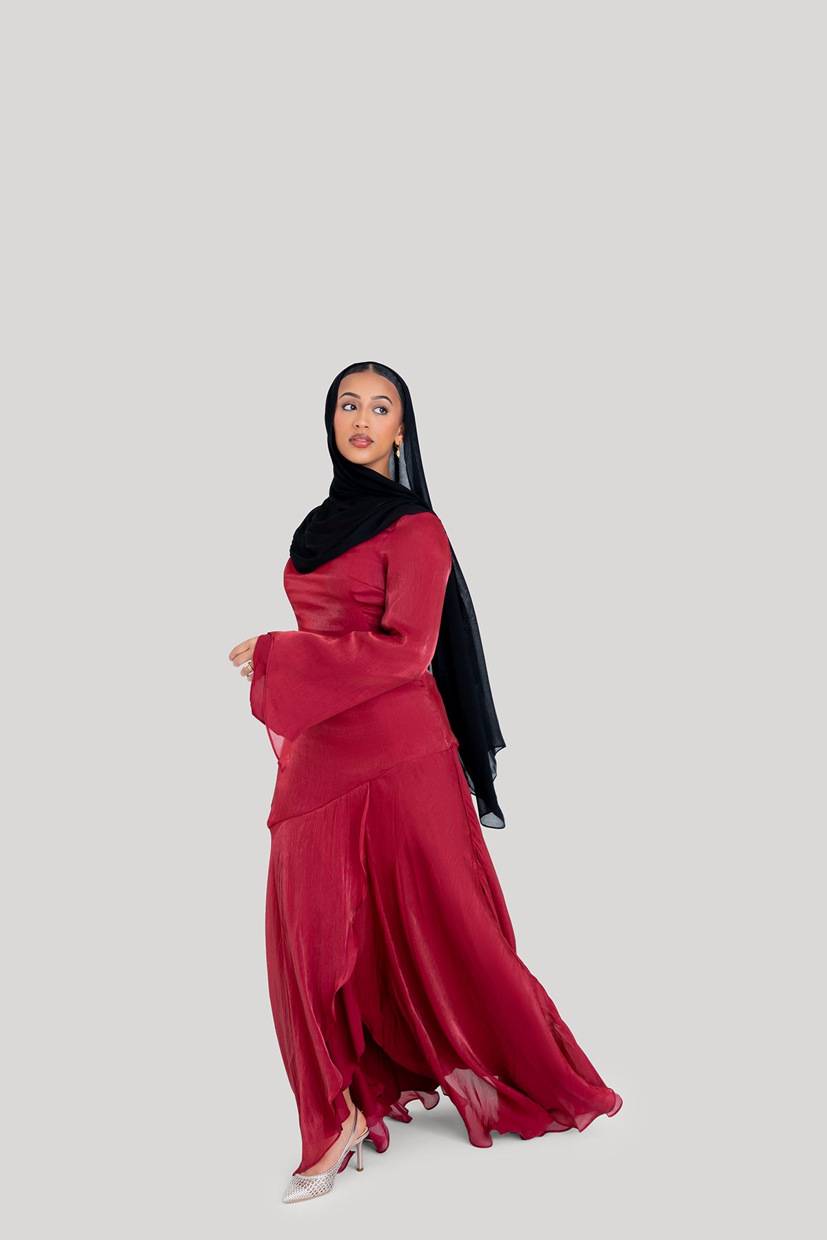 Wine Satin Tulip Dress