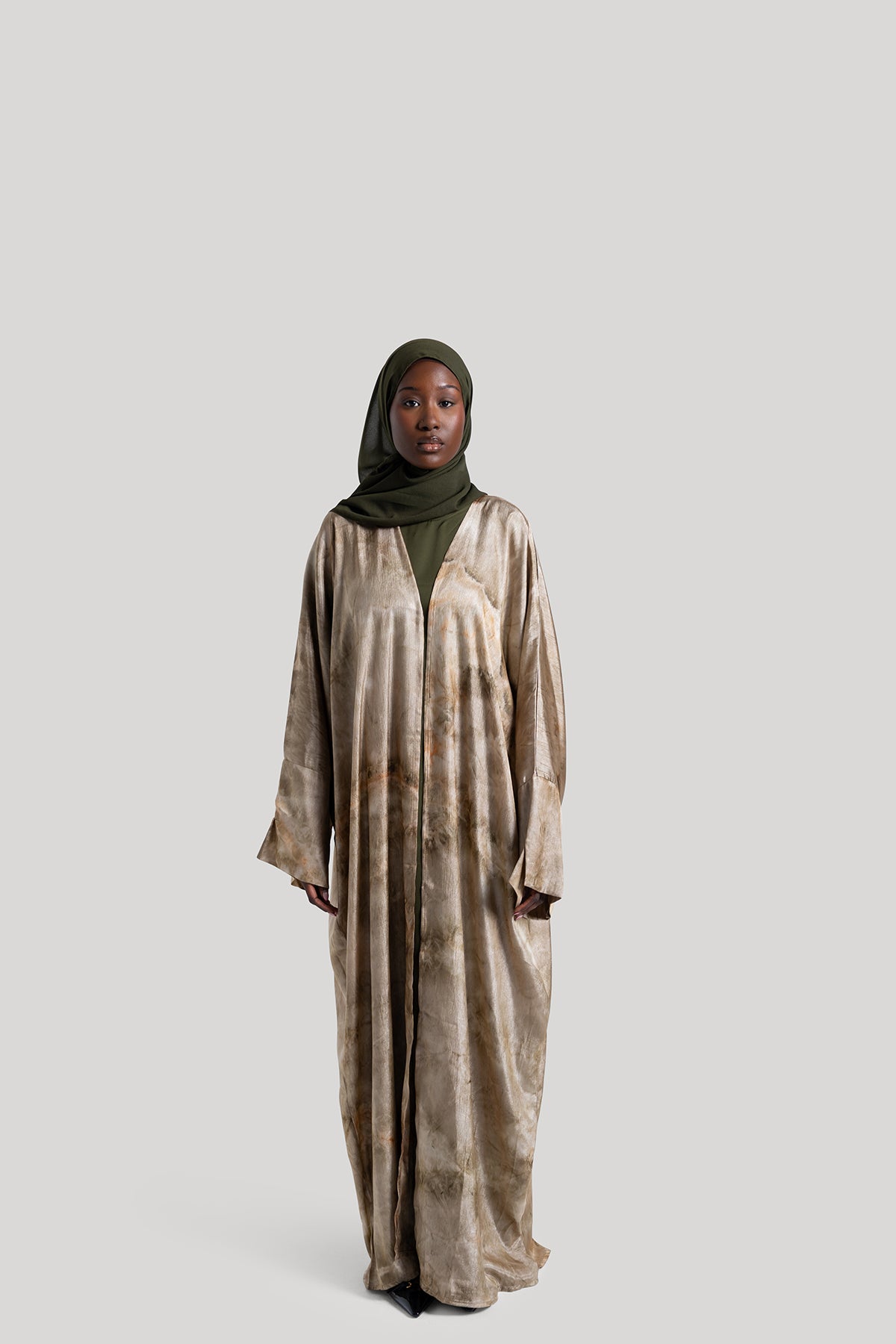 Brown Printed Satin Abaya