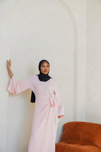 Pink Wrap Waist Linen Dress