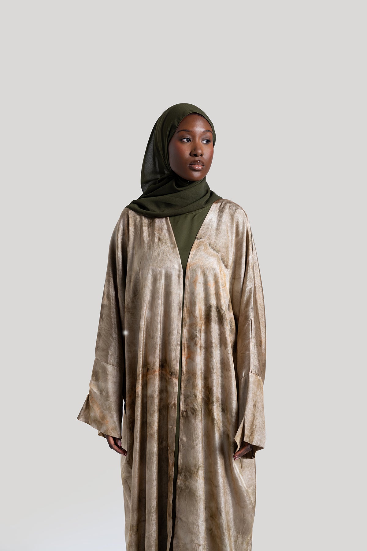 Brown Printed Satin Abaya