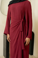 Load image into Gallery viewer, Wine Wrap Waist Linen Dress (PRE-ORDER)
