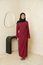 Load image into Gallery viewer, Wine Wrap Waist Linen Dress (PRE-ORDER)
