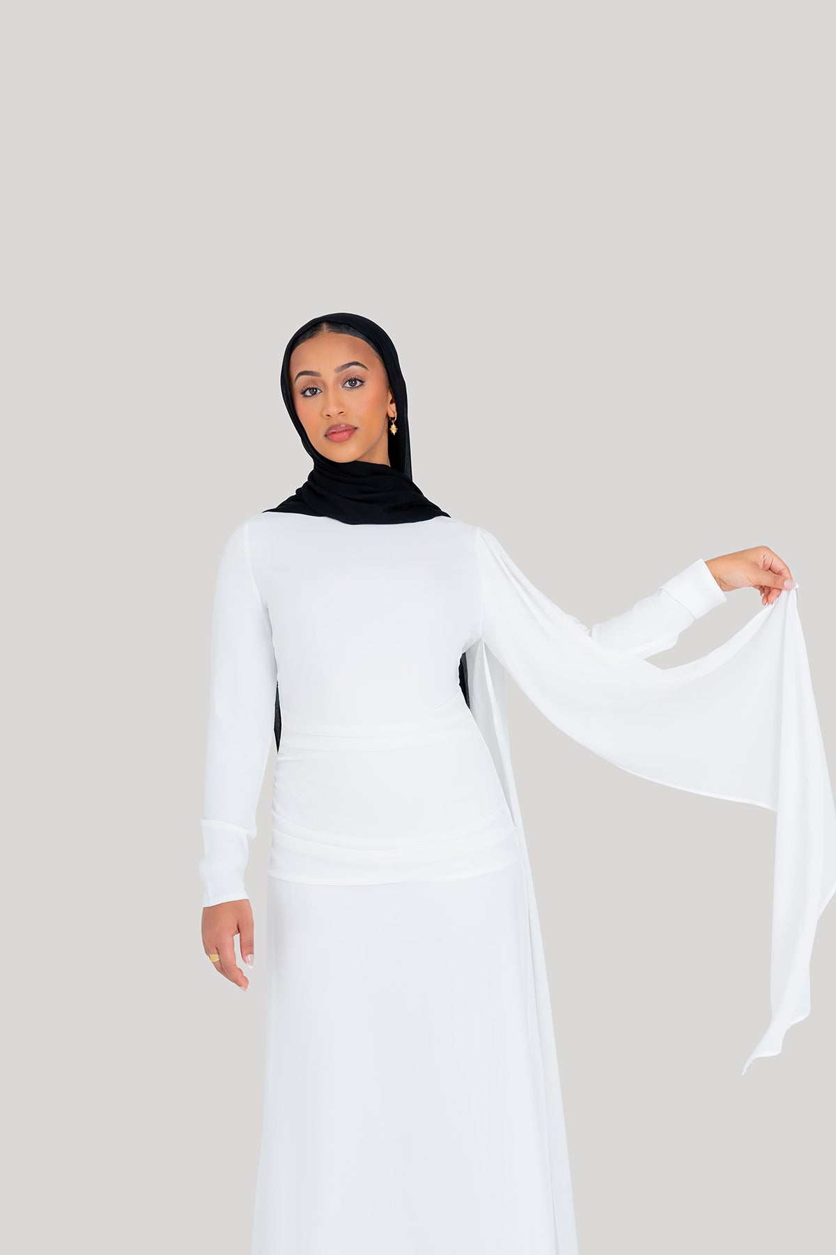 White Ruched Cape Dress
