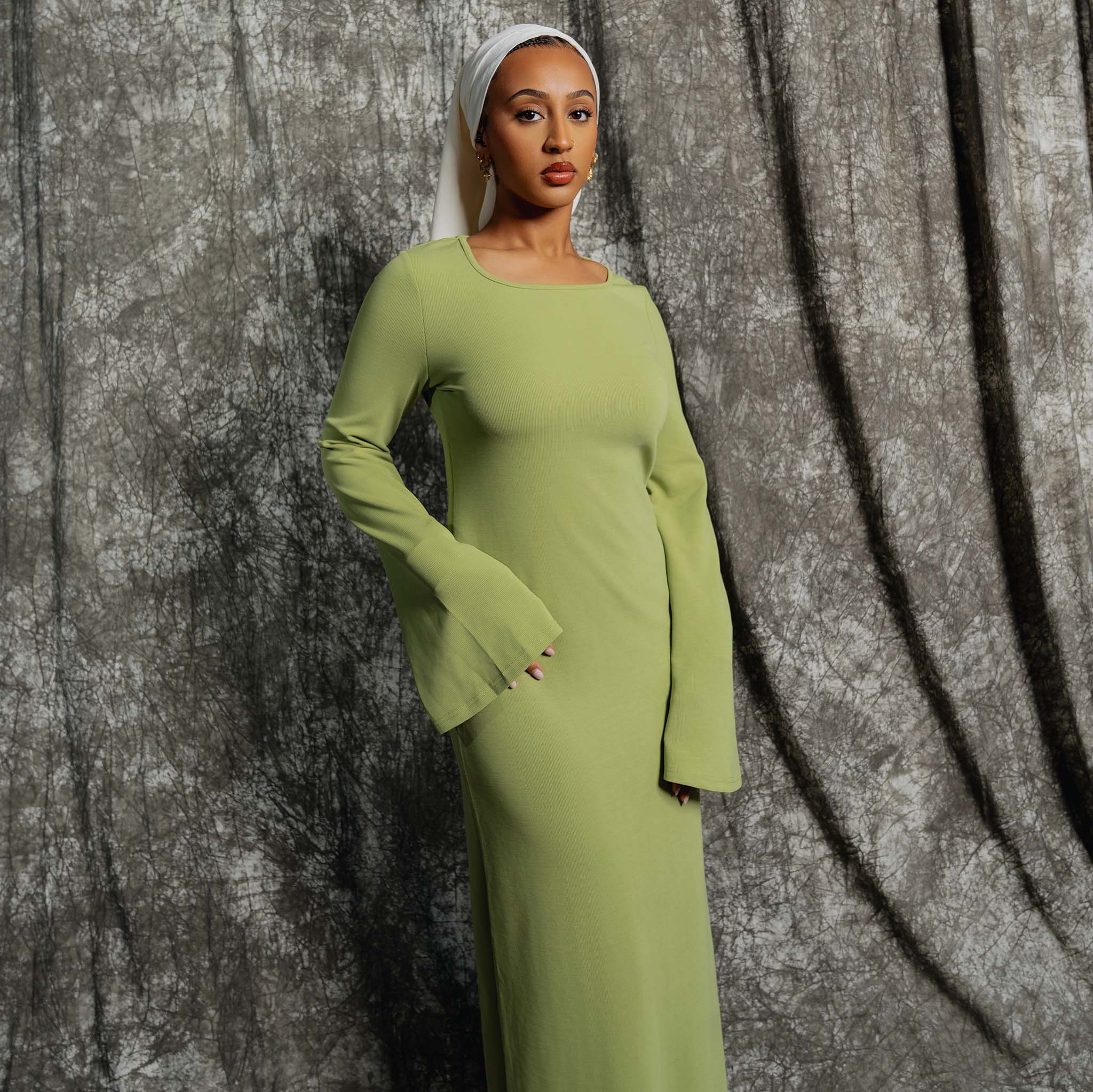 Wide Sleeve Maxi Knit Dress - Green