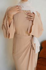Load image into Gallery viewer, Tan Wrap Waist Linen Dress
