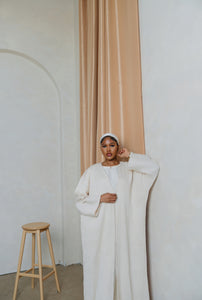 Shimmer Crinkle Open Abaya Set- Cream