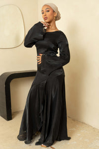 Black Satin Tulip Dress (PRE-ORDER)