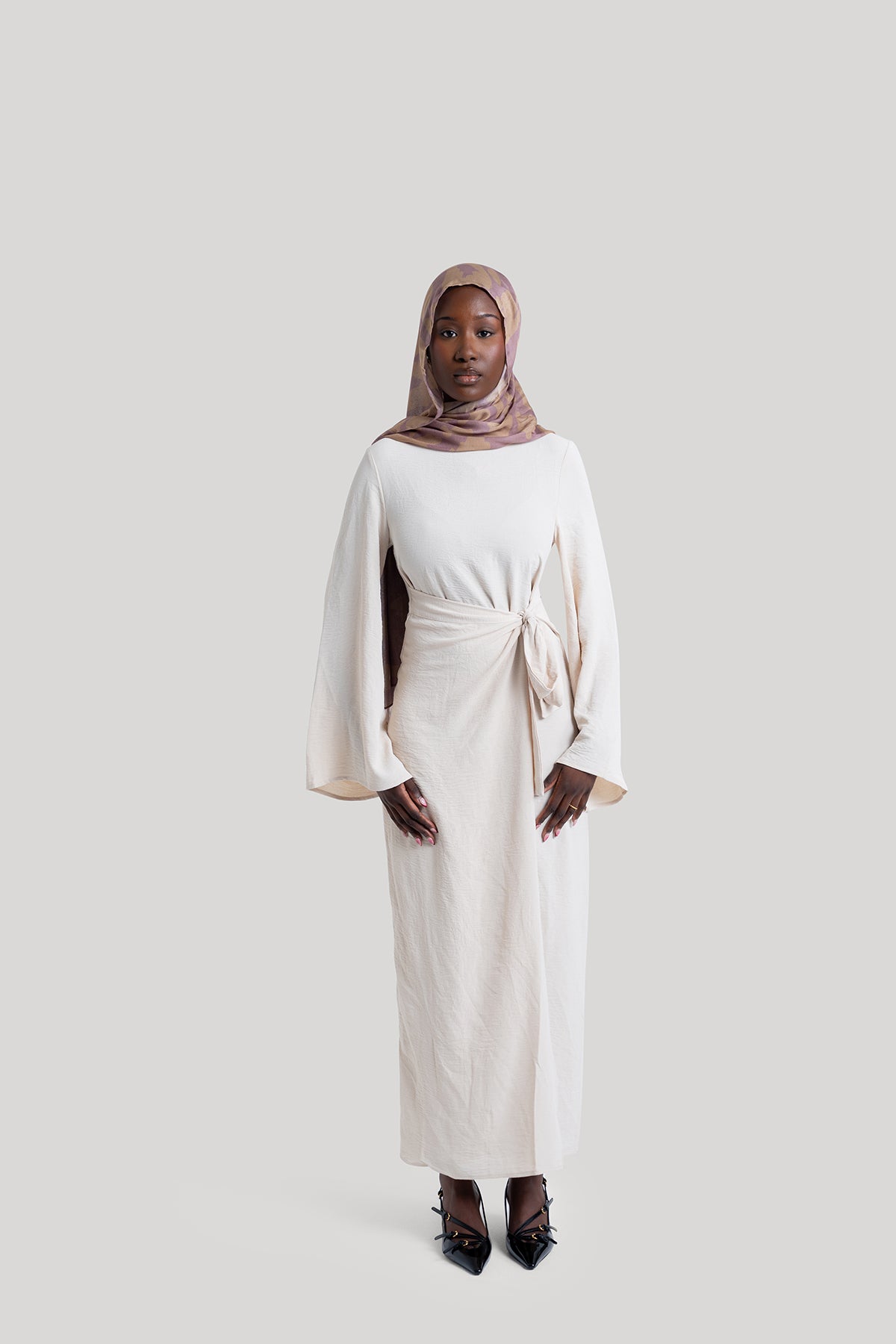 Cream Wrap Waist  Dress