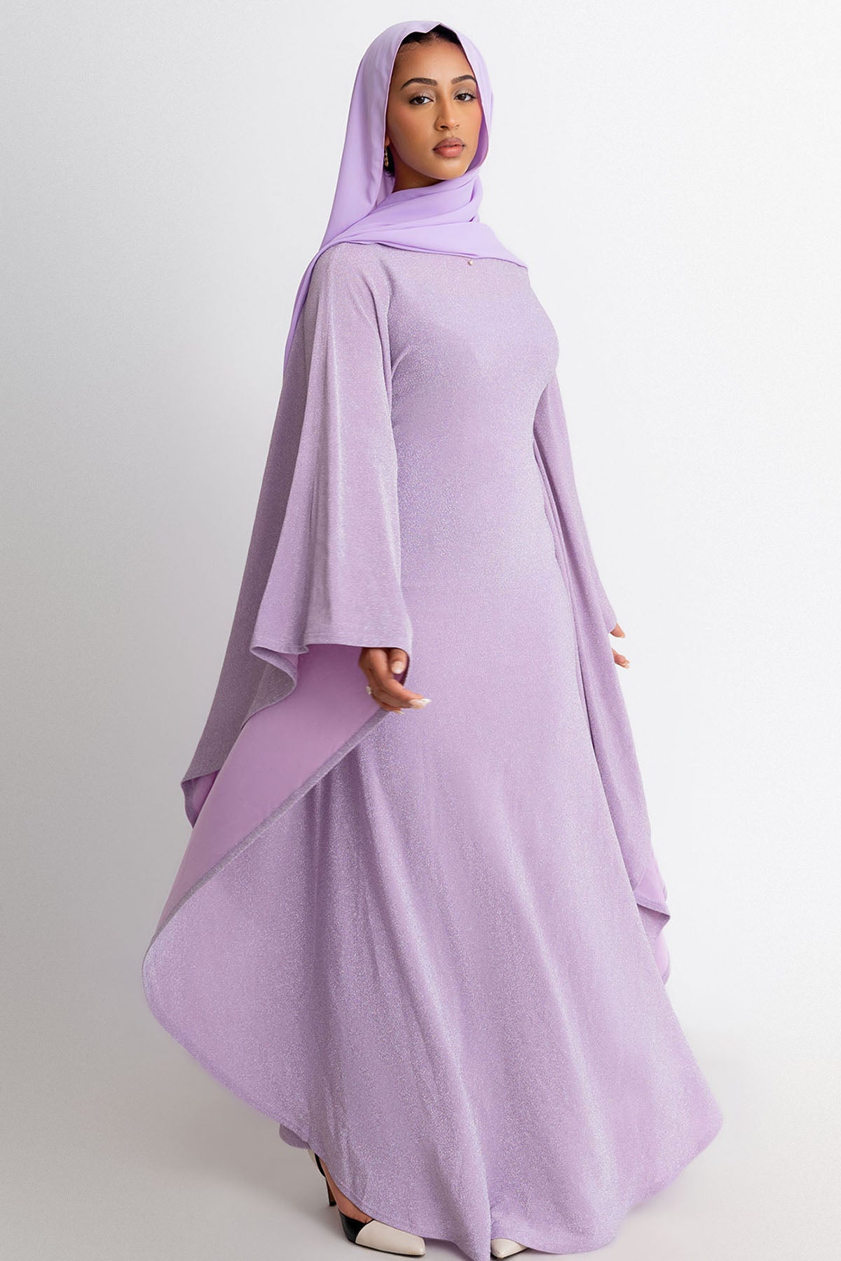 Lilac Shimmer Batwing Dress