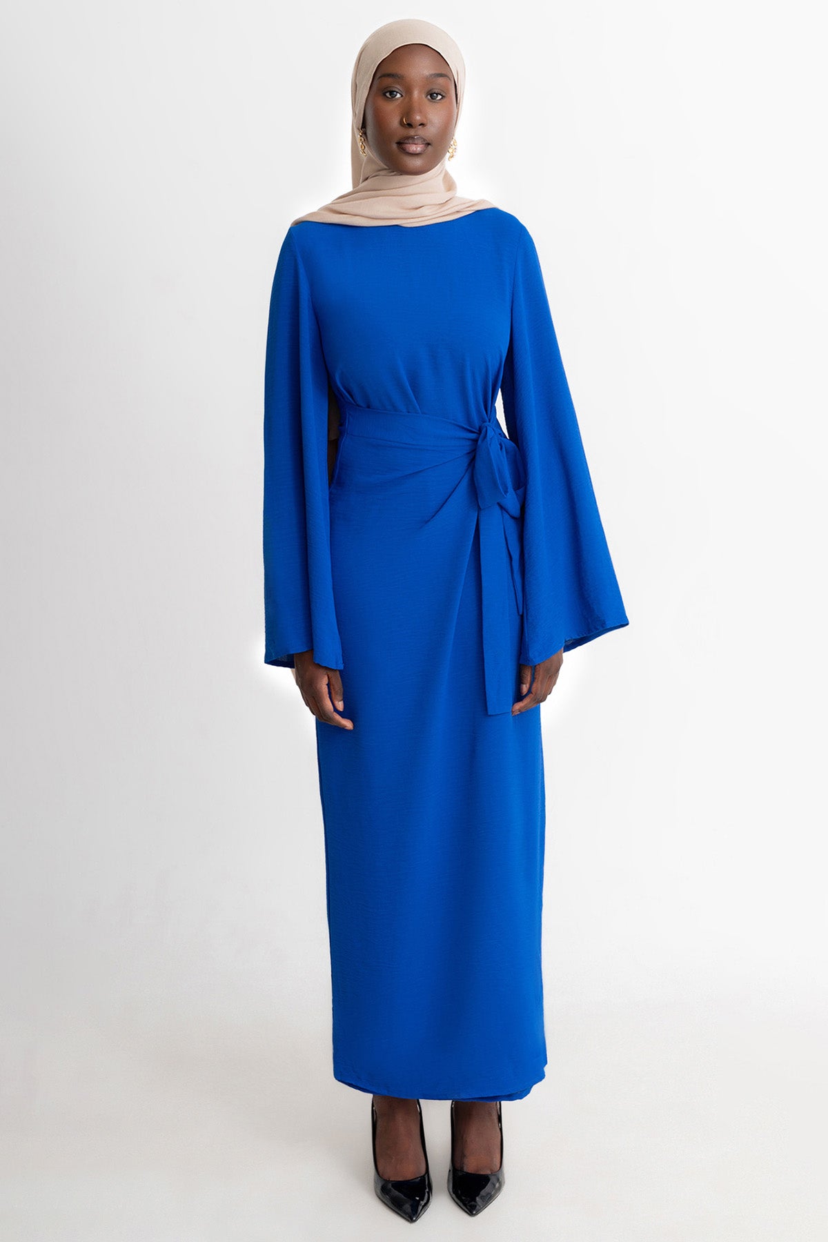 Royal Blue Wrap Waist Linen Dress