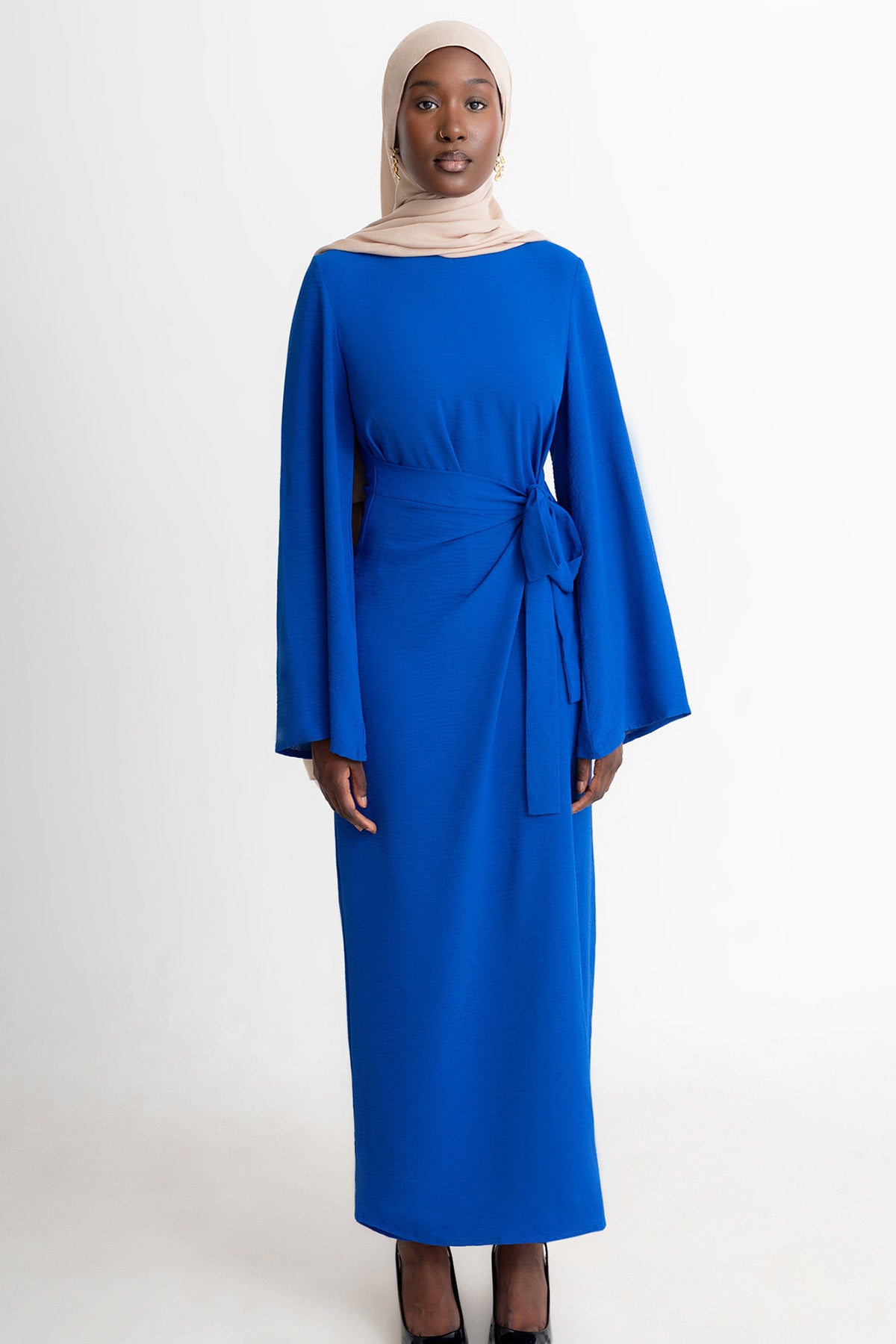 Royal Blue Wrap Waist Linen Dress