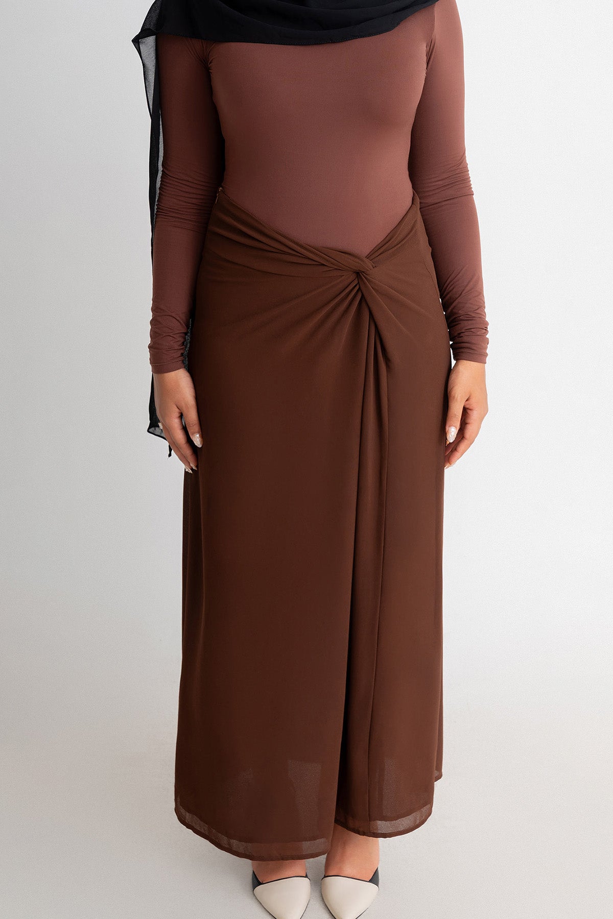 Brown Chiffon Knot Skirt