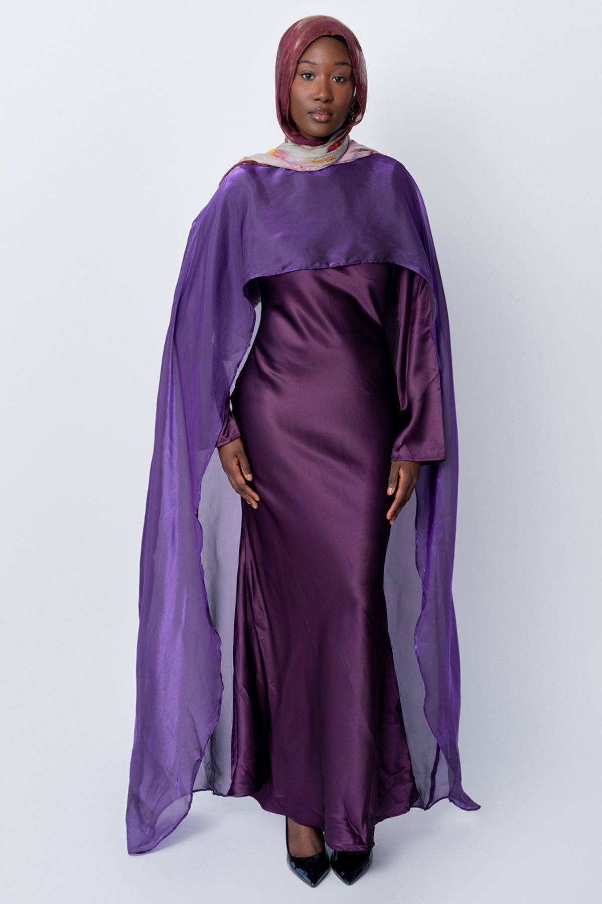 Purple Cape Dress Set