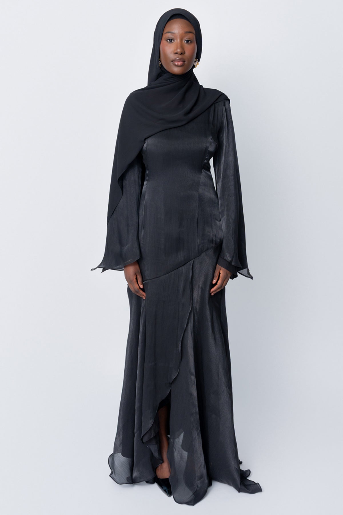 Black Satin Tulip Dress ( Pre-Order)