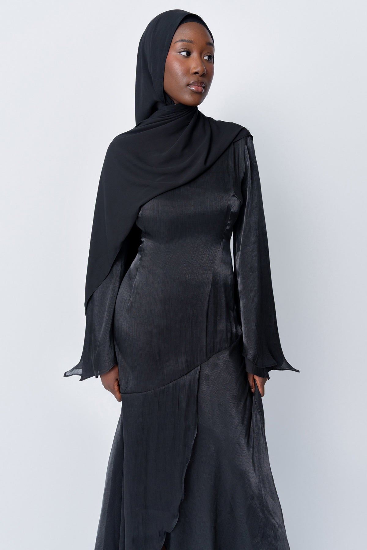 Black Satin Tulip Dress ( Pre-Order)
