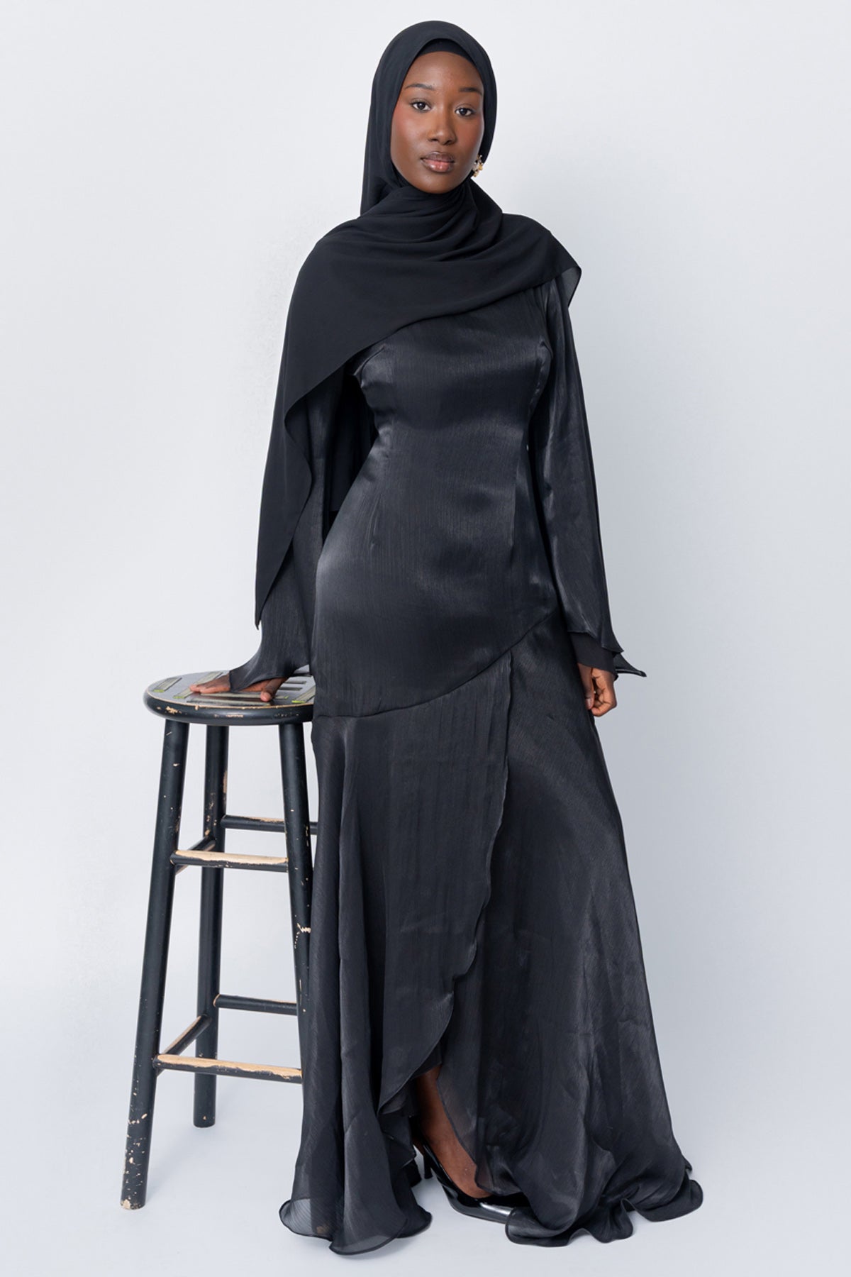 Black Satin Tulip Dress ( Pre-Order)