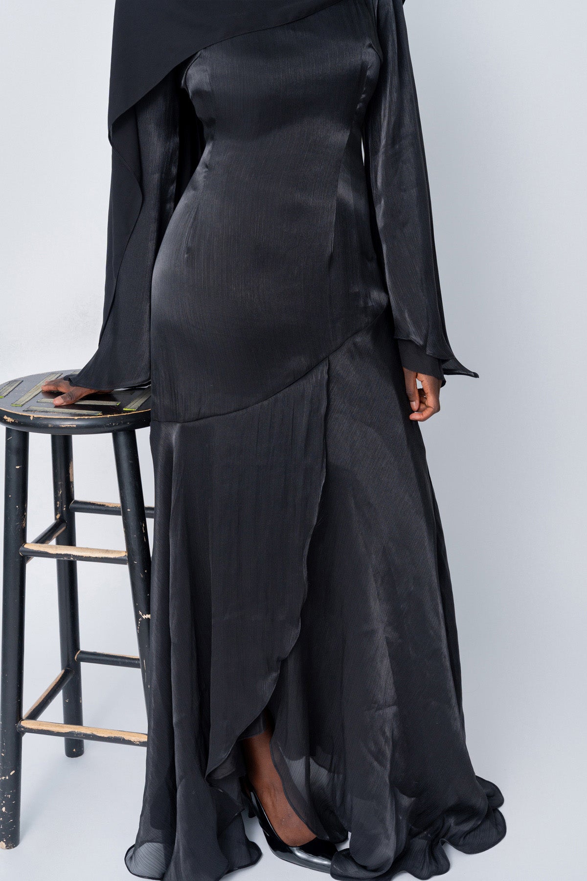Black Satin Tulip Dress ( Pre-Order)