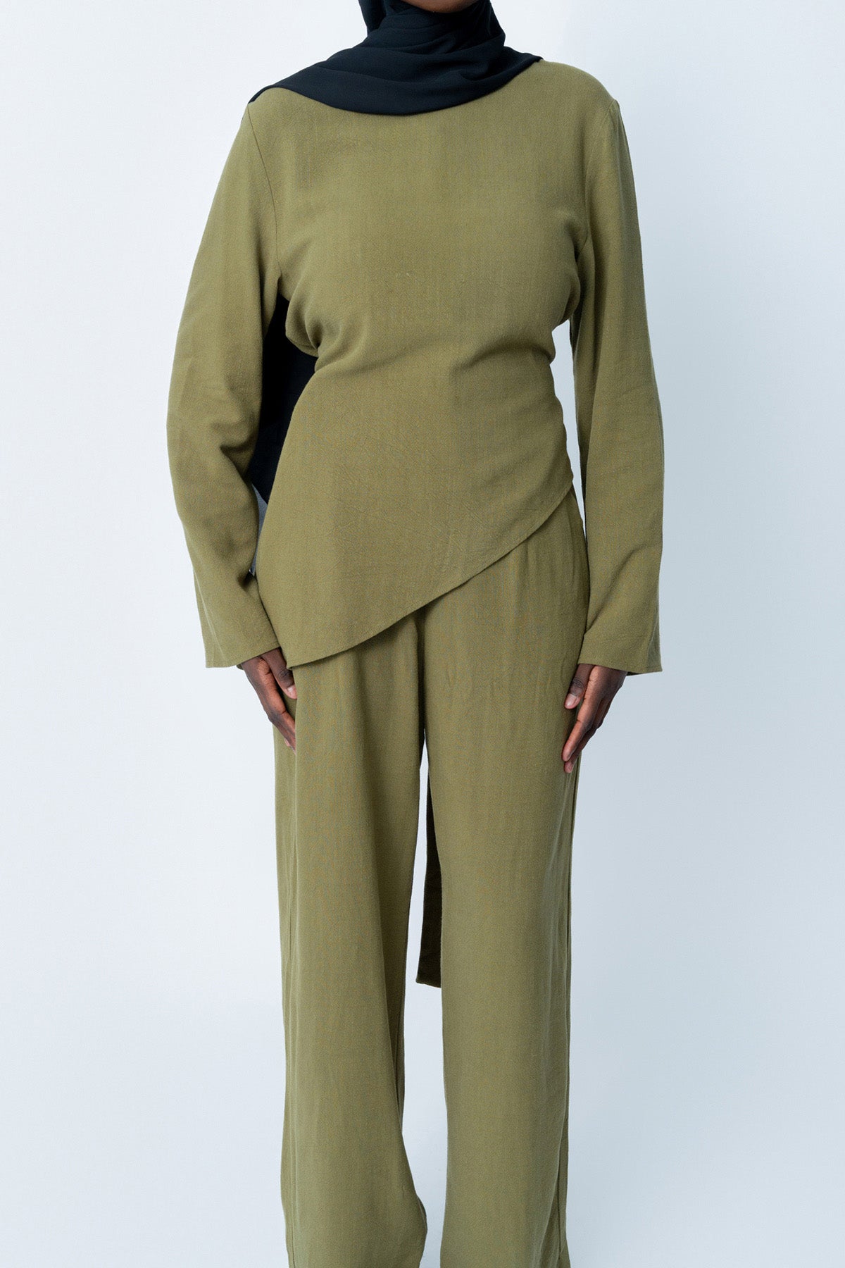 Khaki Asymmetrical Pants Set (Pre-Order)