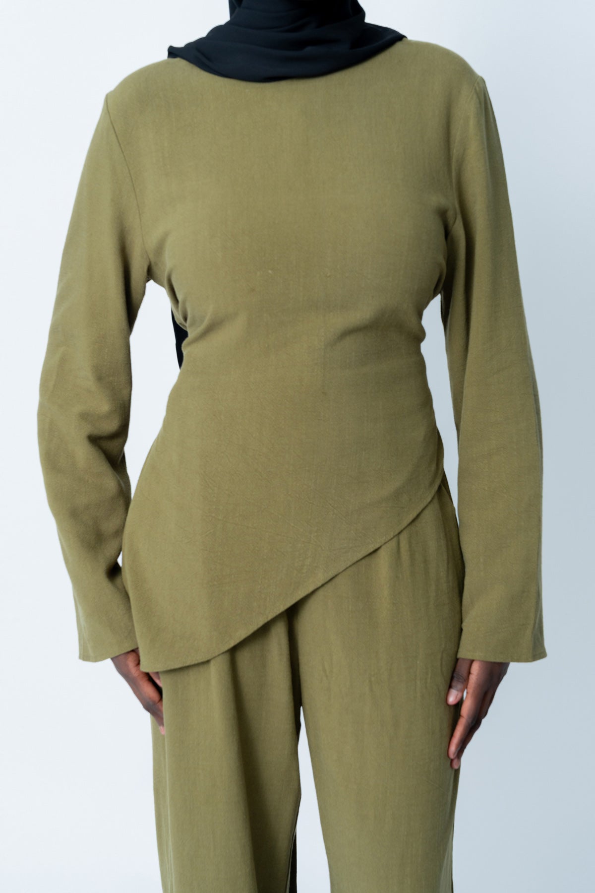 Khaki Asymmetrical Pants Set (Pre-Order)