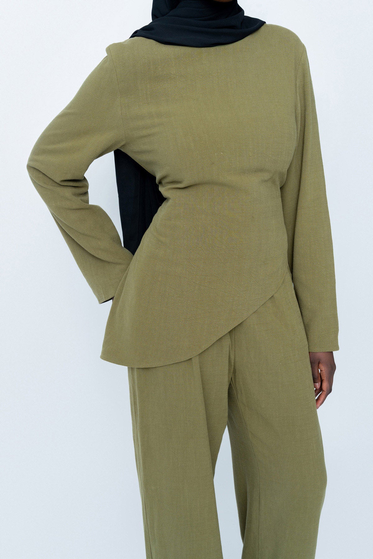 Khaki Asymmetrical Pants Set (Pre-Order)