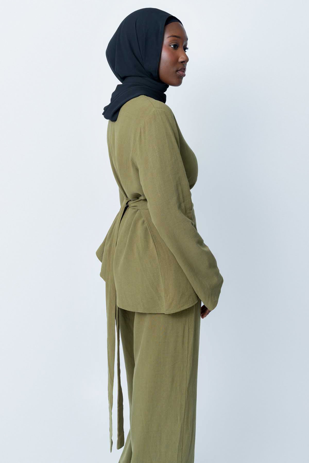 Khaki Asymmetrical Pants Set (Pre-Order)