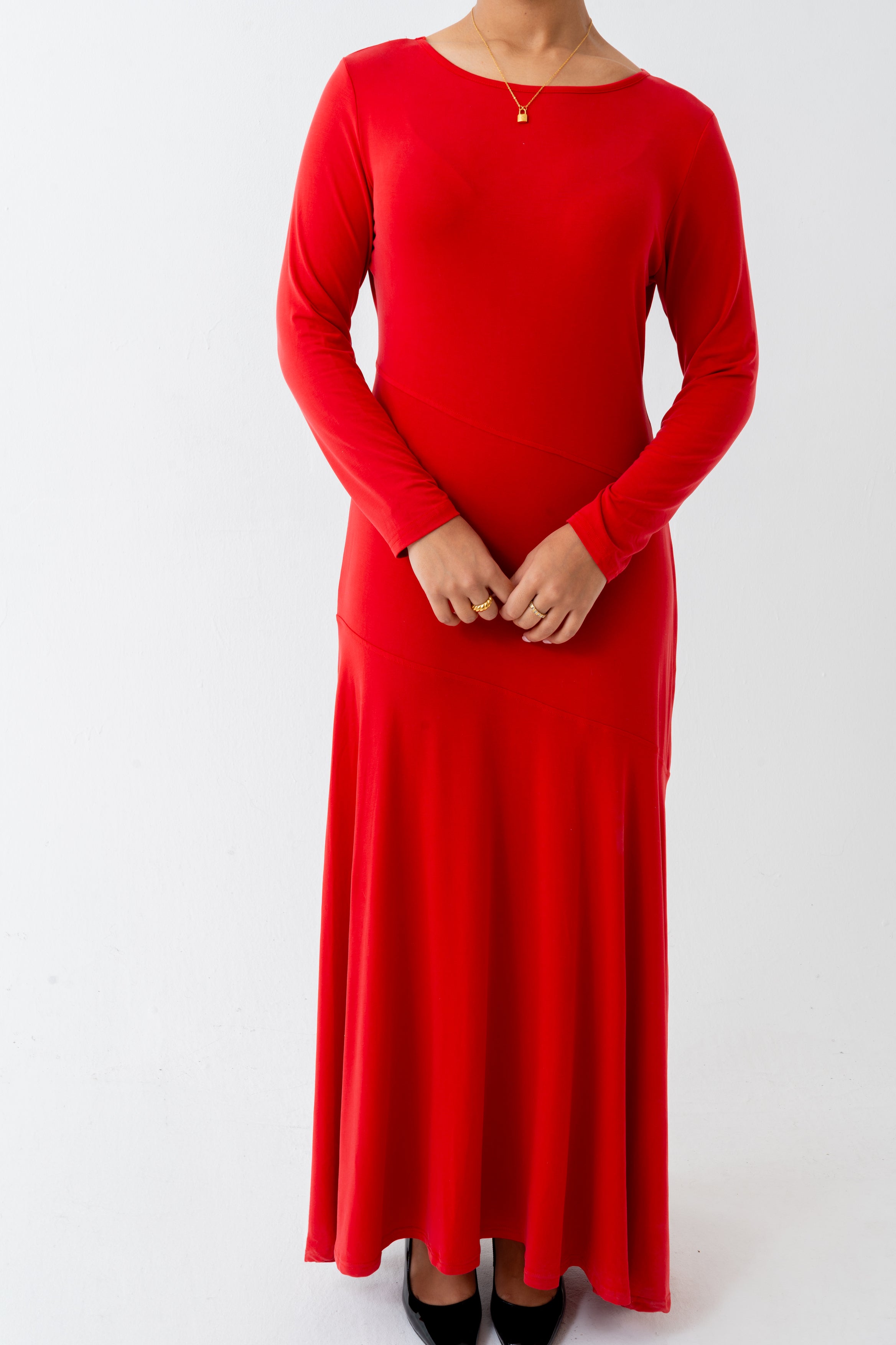 Red Asymmetrical Pleated Dress